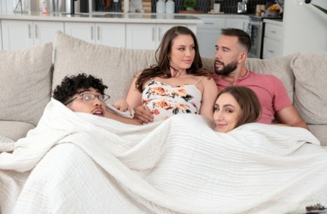 Teen girls Mandy Waters & Penelope Kay have foursome sex in a living room