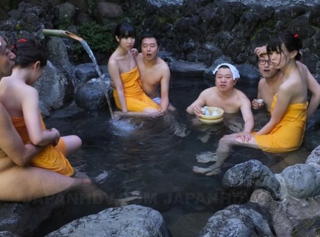 Three Japanese virgins get involved in an Asian orgy at the spa