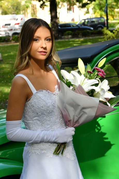 Naughty bride Rebecca Volpetti takes a photographer assistant's stiff dick