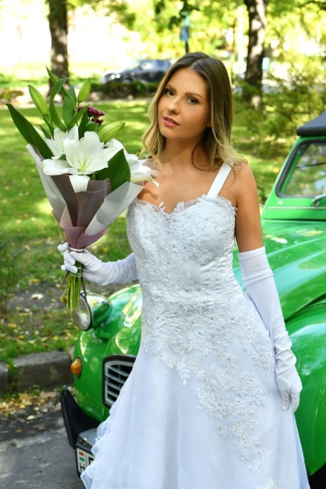 Naughty bride Rebecca Volpetti takes a photographer assistant's stiff dick