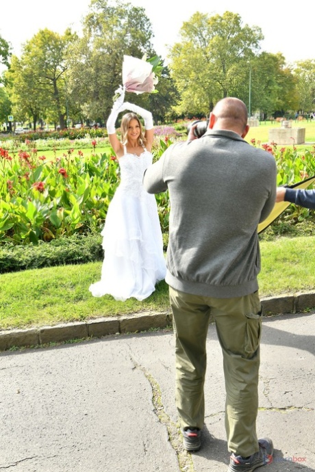 Naughty bride Rebecca Volpetti takes a photographer assistant's stiff dick