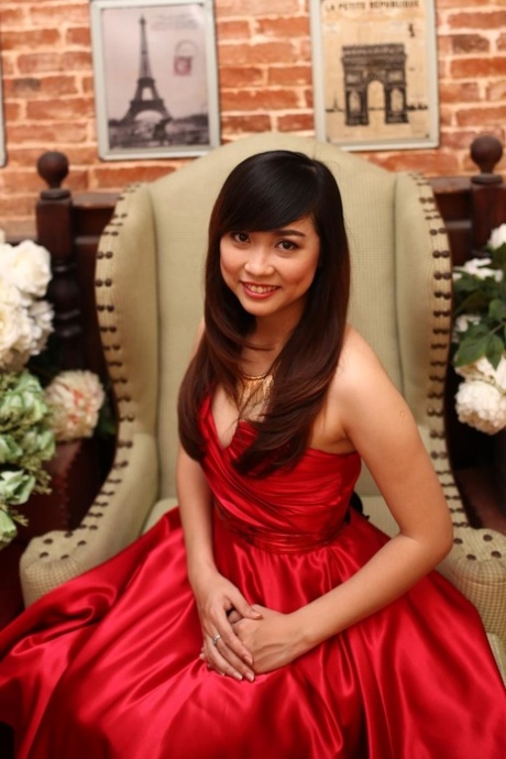 Adorable Asian girl Autumn posing in her beautiful dresses in a compilation