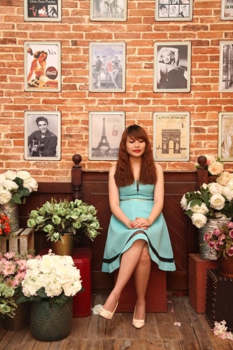 Adorable Asian girl Autumn posing in her beautiful dresses in a compilation
